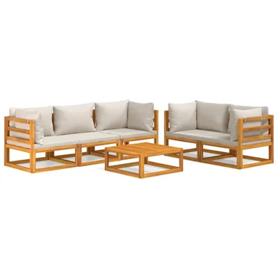 Immagine prodotto di set 6 pezzi da giardino con cuscini grigio chiaro in legno massiccio