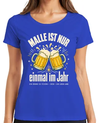 Imagen del producto de Camiseta para mujer de la marca Malle, diseño "Fiesta de la cerveza en Mallorca, Ballermann", color azul, talla 3XL