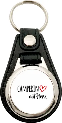 Produktbild von Huuraa Schlüsselanhänger Camperin mit Herz Metall mit Kunstleder Schlüsselring Einkaufswagenchip Geschenkidee