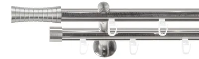 Produktbild von SN Deco Gardinenstange Innenlauf Nancy, 19 mm, 2-läufig, Stahl, Komplett-Set mit Ringen, Profilträger, 180 cm, edelstahl optik
