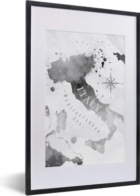 Produktbild von MuchoWow® MuchoWow® Gerahmtes Poster Italien - Karte - Aquarell 40x60 cm - Poster mit zchwarzem Bilderrahmen - Poster in Rahmen