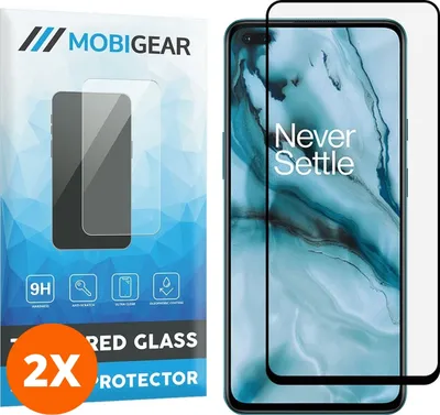 Produktbild von Mobigear Premium 4.99 OnePlus Nord Panzerglas Gehärtetes Glas Displayschutz - Hüllenfreundlich - Schwarz (2er Pack)