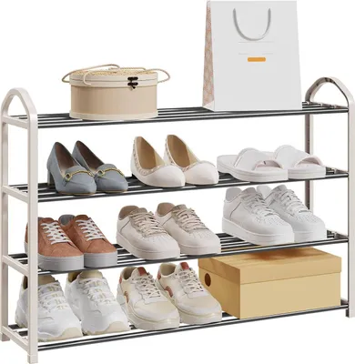 Produktbild von EUGAD Schuhregal mit 4 Ebenen leichte Schuhablage für 12-16 Paar Schuhe aus PP-Kunststoff Metall, Creme
