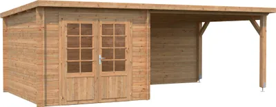 Produktbild von Palmako Gartenhaus Ella 6,9 + 10,0 m² - 28 mm Hellbraun tauchimprägniert