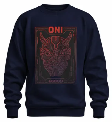 Obrázek produktu pro Mikina s kapucí, motiv: japonský démon "Oni" v cyberpunkovém stylu, s motivem "Hannya", anime, styl Y2K, barva tmavě modrá, velikost XXL