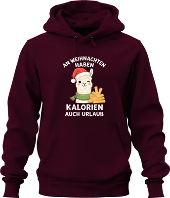 Obrázok produktu pre Na Vianoce kalórie majú dovolenku alpaka lama vtipné uni mikina s kapucňou mikina, Burgundy, XXL