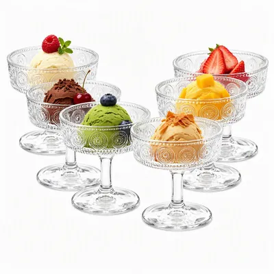 6 Dessertgläser 350 ml mit Blumenrelief, Martini-Gläser