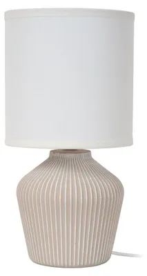 Produktbild von Nachttischlampe Keramik Stoff D: 16 cm rund 31.5 cm hoch Beige Weiß E14 Landhaus Tischleuchte