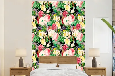 Produktbild von MuchoWow® Fototapete für Wohnzimmer oder Schlafzimmer Wandtapete Vinyl Motivtapete Blumen - Frühling - Muster - 200x300 cm - Wanddekorationen