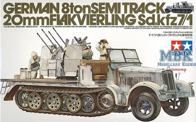 Productafbeelding van 1:35 Duits halfrupsvoertuig met vierlingflak, modelbouwpakket
