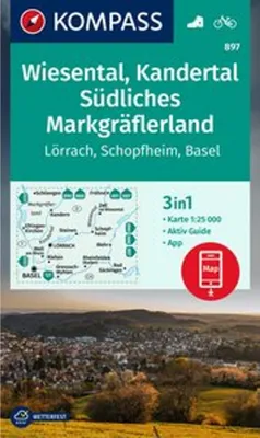 Obrázek produktu pro KOMPASS Turistická mapa 897 Wiesental, Kandertal, jižní Markgräflerland, Lörrach, Schopfheim, Basilej 1:25 000