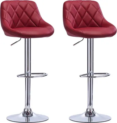 Produktbild von Designer Barhocker-Set – Dunkelrot Samt – Höhenverstellbar 60–82cm – Mit Rückenlehne – 2er-Set
