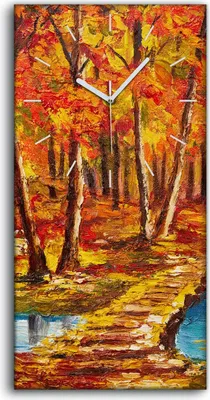 Produktbild von Dekor Leinwand Uhr Wandbilder Quarz 30x60 Bäume Wald Brücke Herbst Wasser See - weiße Hände