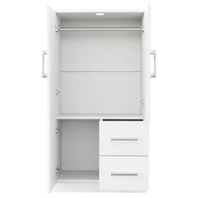 Produktbild von Flieks Eckkleiderschrank Kleiderschrank mit Doppeltür und 2 Schubladen, Garderobe Garderobenschrank mit Stange, 70x40x135cm, Weiß