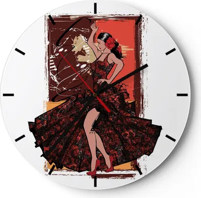 Produktbild von Wanduhr - Rund - Glasuhr - Tanz Tänzer - 40x40cm - Schleichendes Uhrwerk - Lautlos - zum Aufhängen bereit - Dekoration Modern - Wanddekoration aus Glas - C3AR40x40-4123