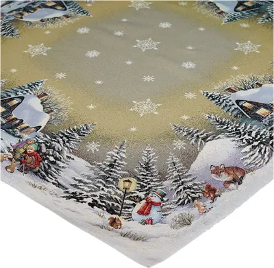 Produktbild von Tischdecke Druck Winterdorf Advent Weihnachten Tischläufer Weihnachtstischdecke 100 x 100 cm