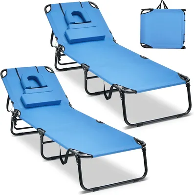 Image de COSTWAY : transat de jardin pliable pour 2 personnes, transat avec ouverture pour le visage, 3 coussins et dossier réglable, transat de plage pouvant supporter jusqu'à 150 kg, 194 x 63 x 37 cm