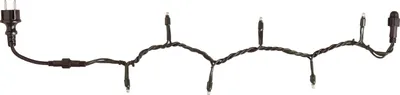 A string of black Christmas lights with a plug on a white background.