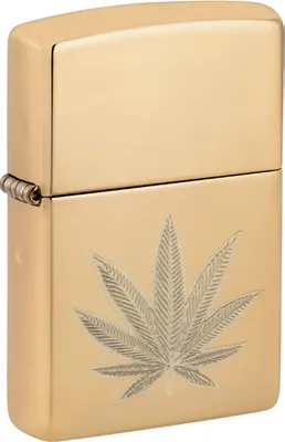 Produktbild von Zippo Benzin-Feuerzeug Messing poliert graviert Cannabis Leaf 60007419 unbefüllt