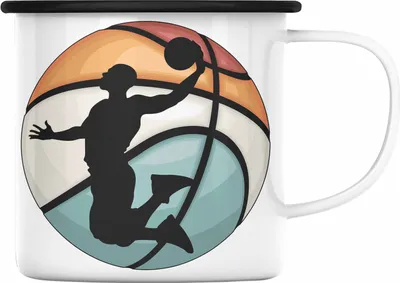 Produktbild von Trendation - Basketball Emaille Tasse Geschenk Basketballspieler Trainer Geschenkidee Lustige Emaille Tasse Basketballer Jungs Jungen Coach (Schwarz)
