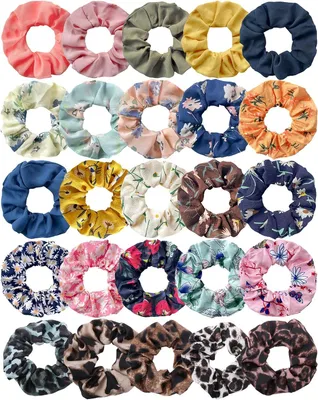 Produktbild von 25 Haargummis aus Seide für Damen und Mädchen, Scrunchies aus Satin mit elastischen Gummibändern