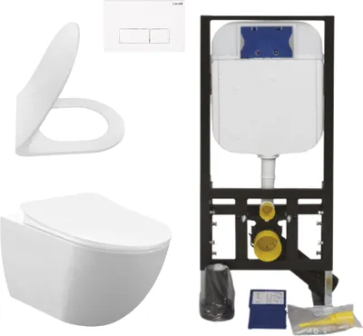 Produktbild von Creavit Hänge WC Set Weiß spülrandlos Rim-Off 48,5 cm Softclose Sitz Vorwand Spülkasten 3/6 L Unterputz Komplettset