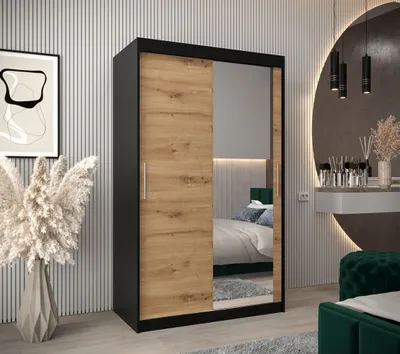 Produktbild von Schwebetürenschrank mit einer Breite von 120 cm TIMEA 2 – Schwarz / Eiche Artisan