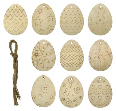 Produktbild von Holz Ostereier Anhänger Set mit 10 Stück für Osterdekoration