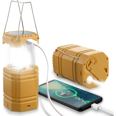 Immagine prodotto di Lampada da campeggio a LED, solare, impermeabile, con manovella e batteria da 3000mAh, colore giallo