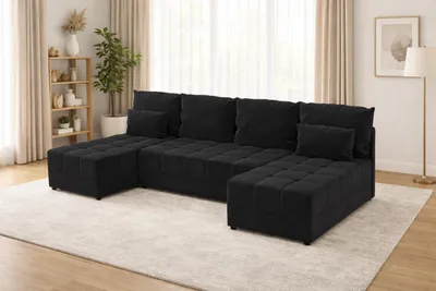 Zdjęcie produktu dla Duży narożnik DOMINO U FIT z funkcją spania i pojemnikiem na pościel sofa do salonu
