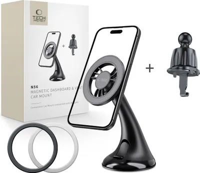Zdjęcie produktu dla Tech-Protect N56 Magnetic Magsafe Dashboard Unrg & Vent Car Mount Black