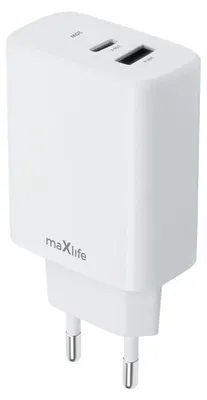 Image de Maxlife, adaptateur secteur Dual Ports USB et USB-C Power Delivery 20W, blanc