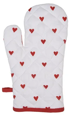 Produktbild von Clayre & Eef Ofenhandschuh 18x30 cm Weiß Rot Baumwolle Herzen