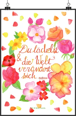 Produktbild von Mr. & Mrs. Panda Bild Du Lächelst DIN A2 - Geschenk, Freundin, Lachen Spruch, wandkunst, Positiv, Dekoration, Wandbild, wanddeko, Zitat schön, Buddha, Plakat, Kunstdruck