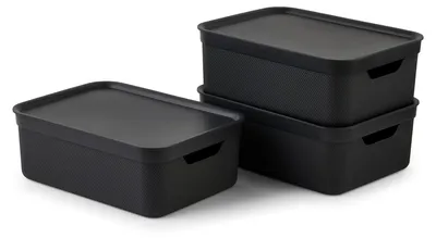 Produktbild von Rotho Jive Aufbewahrungsbox mit Deckel 3 x 10 L Stapelboxen A4 Anthrazit