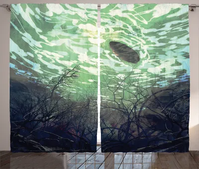 Produktbild von ABAKUHAUS Fantasie Rustikaler Gardine, Unterwasserwelt Kunst, Schlafzimmer Kräuselband Vorhang mit Schlaufen und Haken, 280 x 260 cm, Grün