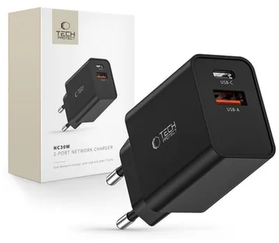 Image de Tech-Protect Nc30W 2-Port Network Charger Pd30W/Qc3.0 Noir
