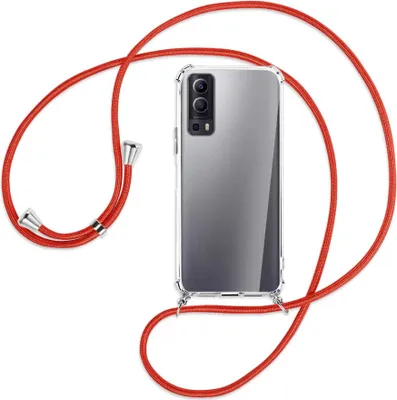 Produktbild von Handykette Backcover-Schutzhülle mit Band (Metall silberfarben) für vivo Y52 5G / Y72 5G / vivo iQOO Z3 - rot