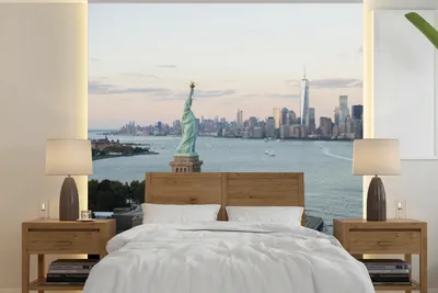 Produktbild von MuchoWow® Fototapete für Wohnzimmer oder Schlafzimmer Wandtapete Vinyl Motivtapete New York - Freiheitsstatue - Amerika - 300x300 cm - Wanddekoration
