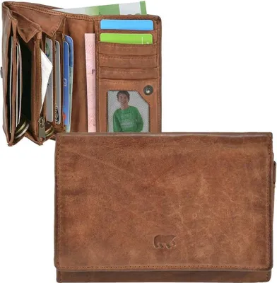 Produktbild von Bear Design Portemonnaie Damen Geldbörse Leder 9 Kartenfächer Geldbeutel cognac braun CL15572-cognac