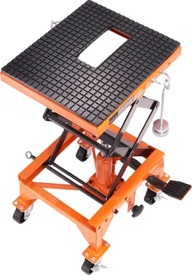 Immagine prodotto di SucceBuy Tavolo sollevatore idraulico per moto Capacità 200 kg Sollevatore a forbice Wide Deck Gancio a J 4 ruote Sollevatore azionato a pedale Cavalletto ATV Moto da cross