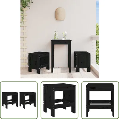 Produktbild von The Living Store Gartenhocker 2 Stk. Schwarz 40x36x45 cm Massivholz Kiefer