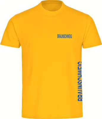 Produktbild von multifanshop Kinder T-Shirt - Braunschweig - Brust & Seite, gelb, Größe 128