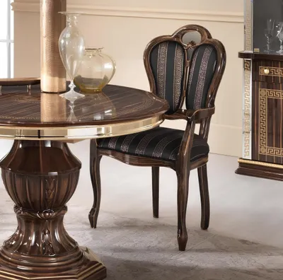 Produktbild von Stuhl mit Armlehne Luxus Design Stuhl Textil Möbel Einsitzer Holz Lehnstuhl Neu