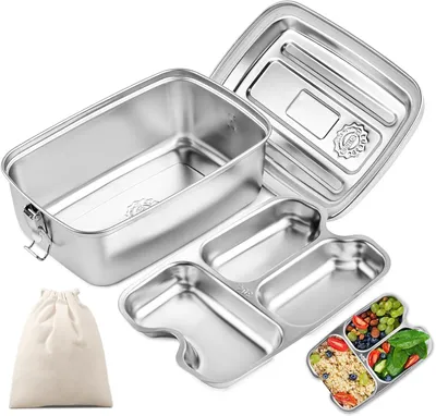 Produktbild von Bento Lunchbox 2000 ml, Edelstahl, auslaufsicher, Fächer, BPA-frei, für Erwachsene