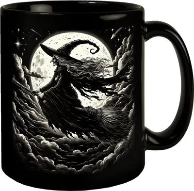 Produktbild von Hexe vor dem Vollmond Tasse schwarz in Schwarz