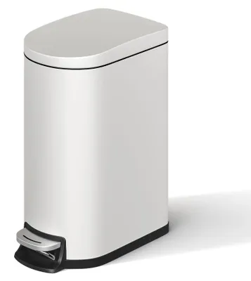 Image de Poubelle - Poubelle à pédale 10 l - Rectangulaire et étroite - Acier inoxydable - Anti-odeurs - Avec seau intérieur amovible - Pour la salle de bains et la chambre - Blanc