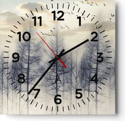 Produktbild von Wanduhr - Quadrat - Glasuhr - Bäume Vögel Himmel - 30x30cm - Schleichendes Uhrwerk - Lautlos - zum Aufhängen bereit - Dekoration Modern - Wanddekoration aus Glas - C4AC30x30-4546