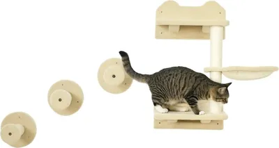 Imagen del producto de Escalera para gatos, pared de escalada, rampa para gatos, juego de 4 piezas, con rascador y hamaca, color beige y crema, 40 x 28 x 73 cm