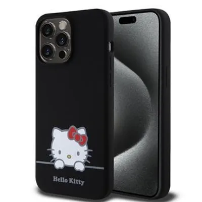 Produktbild von Hello Kitty Flüssiges Silikon Tagträumende Logo Hülle für iPhone 15 Pro Max Schwarz Handyhülle